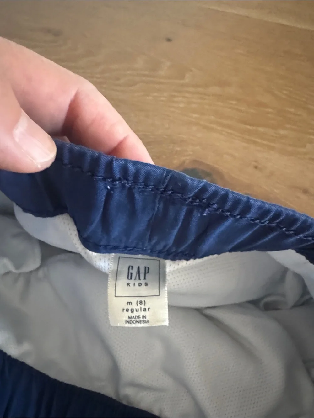 GAP Navy and White Shark Swim Shorts with Lime Drawstring